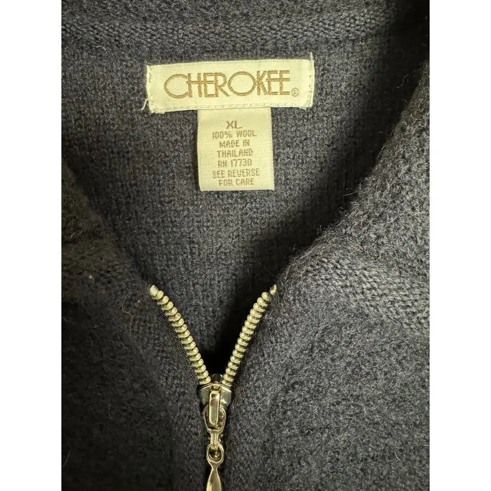 Vintage Cherokee 100% Wool Fair Isle Full Zip Classic Men’s Size XL Dark Navy